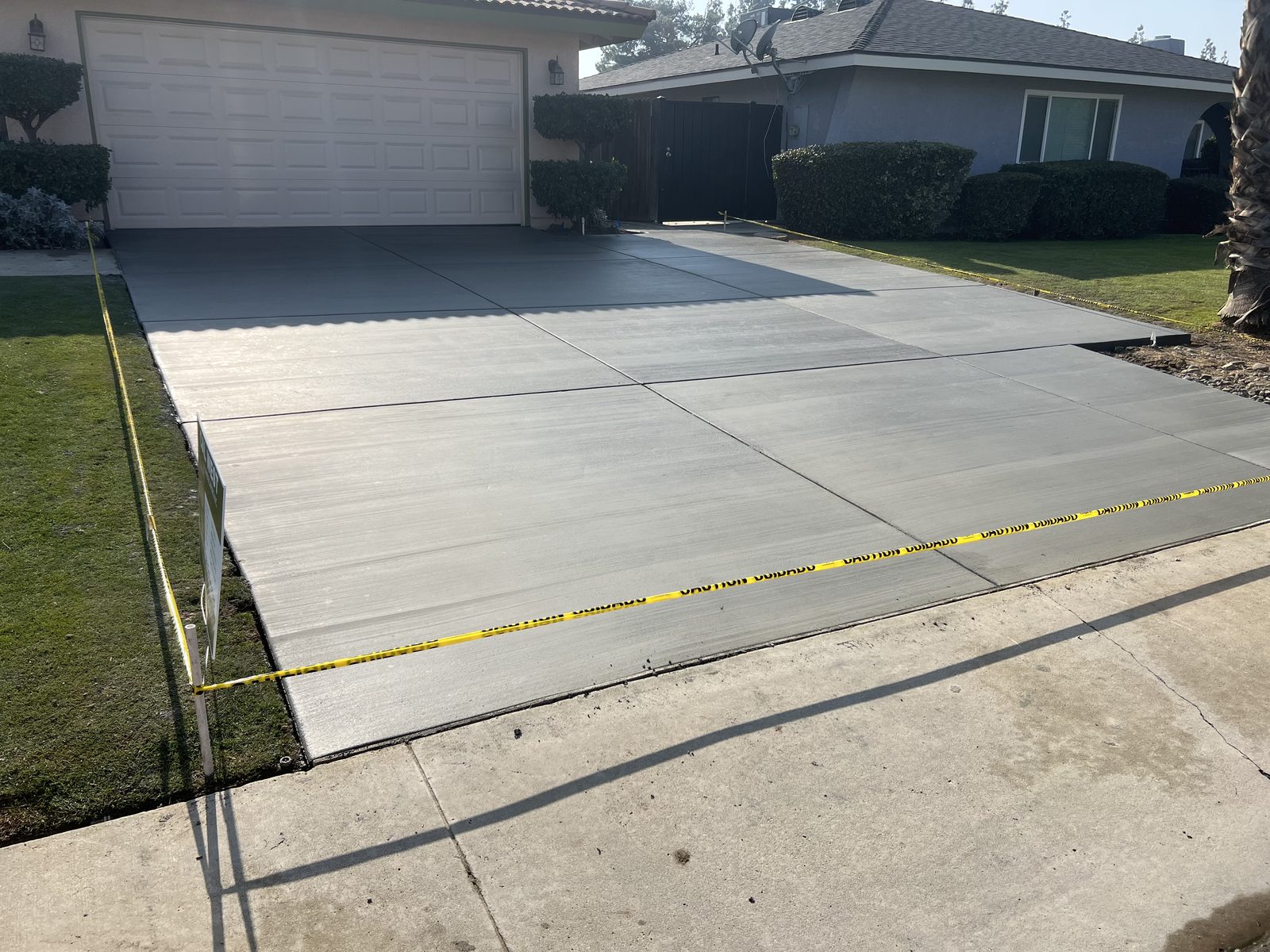 Freshly finished concrete driveway